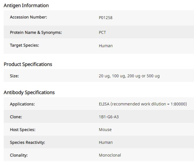 Mouse anti-Human PCT (1B1-G6-A3)